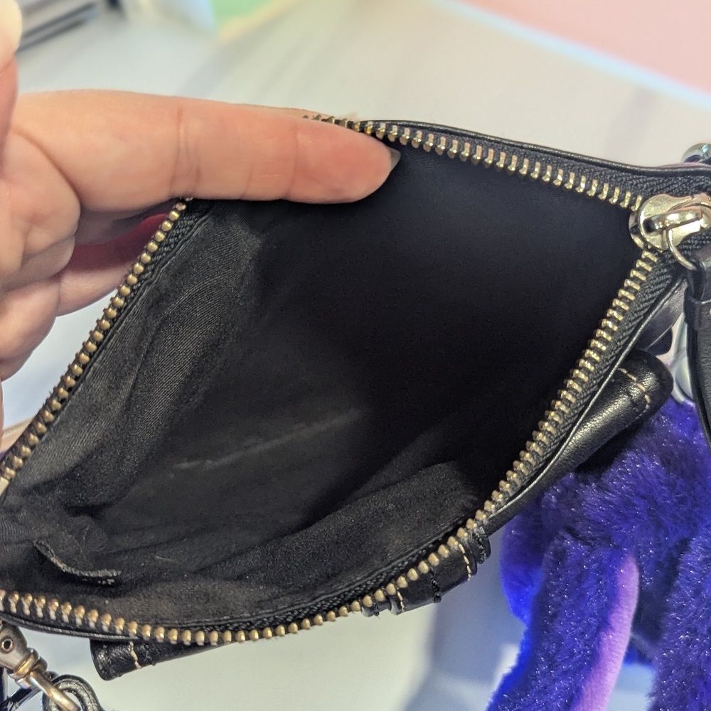 Coach Crossbody Black Leather Bag With Purple Strap Y2K Mini Flap Handbag - Picture 7 of 16